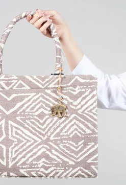 Anokhi Bags^Large Tote Bag with Print in Brown