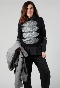 Sarah Pacini Knitwear|Jumpers^Leaf Print Sweater in Black