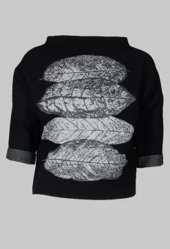 Sarah Pacini Knitwear|Jumpers^Leaf Print Sweater in Black