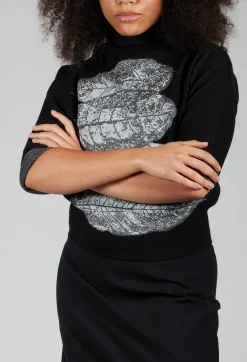 Sarah Pacini Knitwear|Jumpers^Leaf Print Sweater in Black