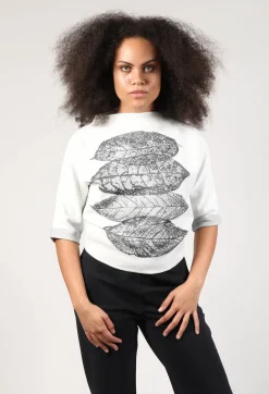 Sarah Pacini Knitwear|Jumpers^Leaf Print Sweater in White
