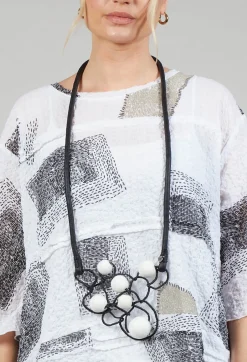 Bread and Butter Necklaces^Leather Bead Necklace in Black and White