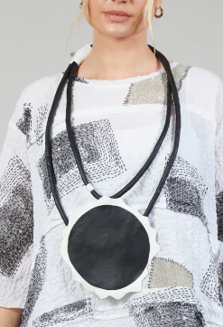 Bread and Butter Necklaces^Leather Disc Necklace in Black and White