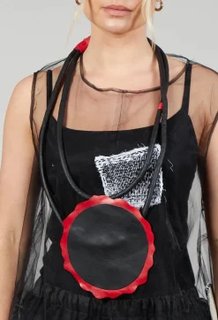 Bread and Butter Necklaces^Leather Disc Necklace in Black and Red