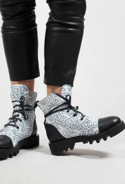 Malloni Boots^Leather Motif Ankle Boots in Slodi Black / Los Angeles White