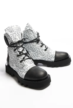 Malloni Boots^Leather Motif Ankle Boots in Slodi Black / Los Angeles White