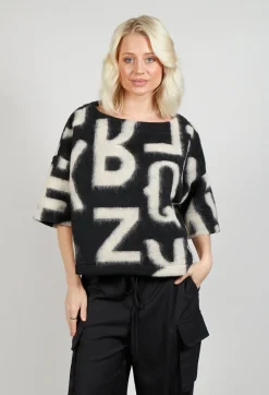 Hindahl u0026 Skudelny Jumpers^Letter Print Sweater in Black and Cream