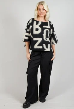 Hindahl u0026 Skudelny Jumpers^Letter Print Sweater in Black and Cream