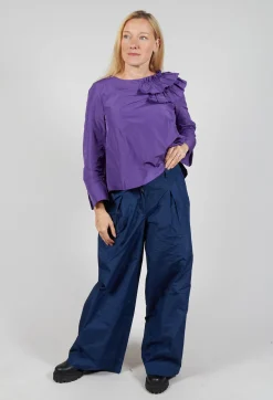 Hindahl u0026 Skudelny Trousers^Light Taffeta Wide Trousers in Dark Navy