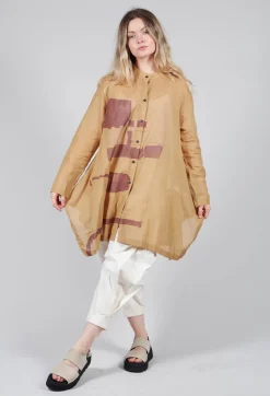 Moyuru Shirts & Blouses^Lightweight Longline Shirt in Brown Print