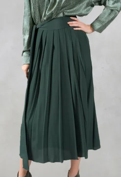 Niù Skirts^Lightweight Pleated Skirt with Sash in Mirto