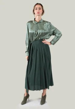 Niù Skirts^Lightweight Pleated Skirt with Sash in Mirto
