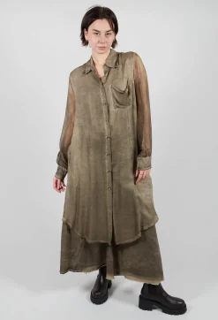 Sanctamuerte Dresses^Lightweight Shirt Dress in Raso di Viscosa and Viscosa Seta Green Tuscany