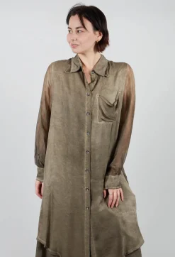 Sanctamuerte Dresses^Lightweight Shirt Dress in Raso di Viscosa and Viscosa Seta Green Tuscany