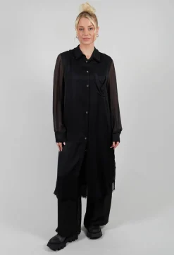 Sanctamuerte Dresses^Lightweight Shirt Dress in Raso di Viscosa and Viscosa Seta Grey Storm