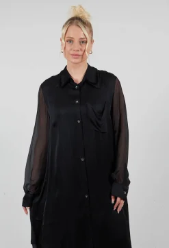 Sanctamuerte Dresses^Lightweight Shirt Dress in Raso di Viscosa and Viscosa Seta Grey Storm