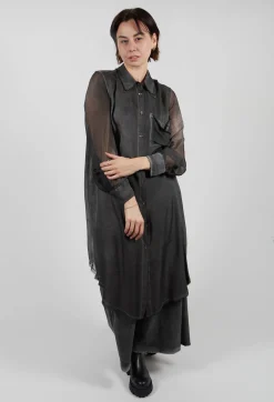 Sanctamuerte Dresses^Lightweight Shirt Dress in Raso di Viscosa and Viscosa Seta Grey Storm