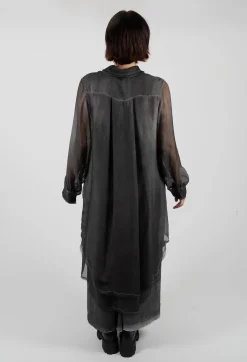 Sanctamuerte Dresses^Lightweight Shirt Dress in Raso di Viscosa and Viscosa Seta Grey Storm