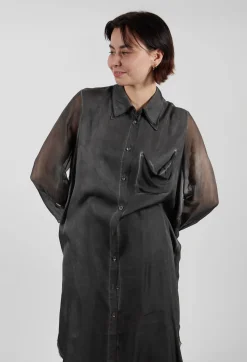 Sanctamuerte Dresses^Lightweight Shirt Dress in Raso di Viscosa and Viscosa Seta Grey Storm
