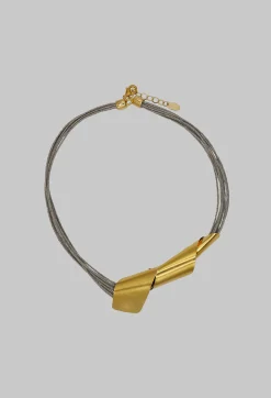 Narratives Necklaces^Linen and Bronze Twisted Cone Collar