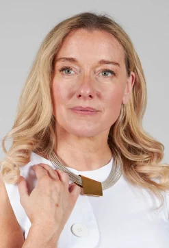 Narratives Necklaces^Linen and Bronze Wrap Cube Necklace