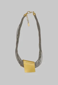 Narratives Necklaces^Linen and Bronze Wrap Cube Necklace