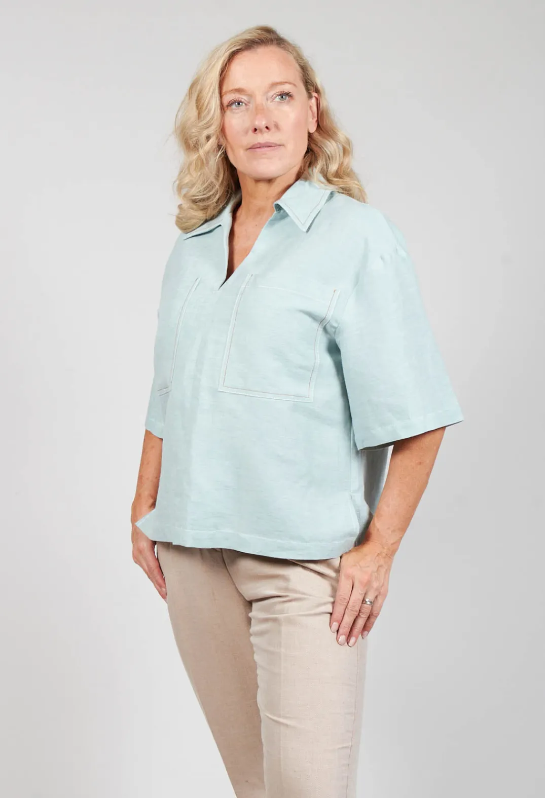 Beatrice B Shirts & Blouses^Linen Blouse with Large Pockets in Sky
