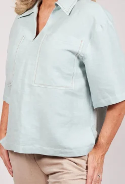 Beatrice B Shirts & Blouses^Linen Blouse with Large Pockets in Sky