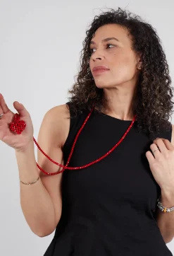 Pluslavie Necklaces^Long Across Heart Necklace in Red
