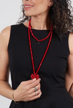 Pluslavie Necklaces^Long Across Heart Necklace in Red