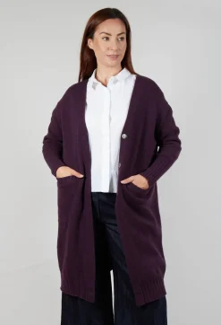 M J Watson Cardigans^Long Cardigan in Aubergine