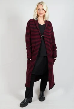 Pal Offner Cardigans^Long Cardigan in Merlot and Black Stripe