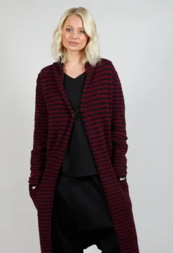 Pal Offner Cardigans^Long Cardigan in Merlot and Black Stripe