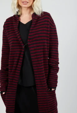 Pal Offner Cardigans^Long Cardigan in Merlot and Black Stripe
