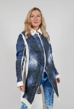 Rundholz Dip Coats^Long Coat with Contrast Lining in Denim Print