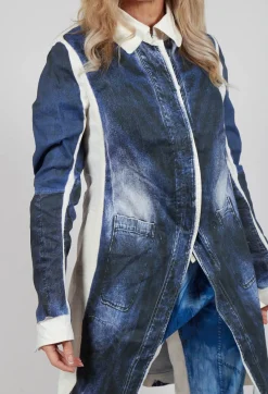 Rundholz Dip Coats^Long Coat with Contrast Lining in Denim Print