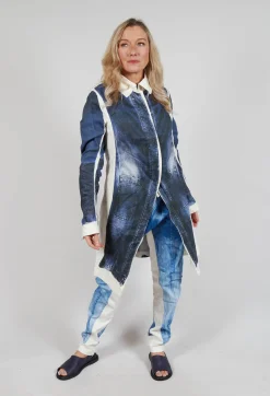 Rundholz Dip Coats^Long Coat with Contrast Lining in Denim Print