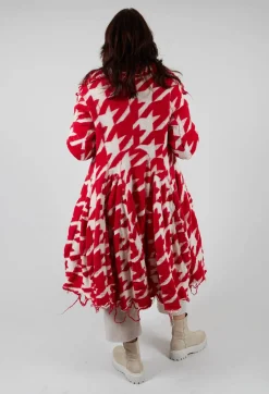 Rundholz Mainline Coats^Long Dogstooth Coat in Cardinal Bone Jacquard