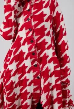 Rundholz Mainline Coats^Long Dogstooth Coat in Cardinal Bone Jacquard