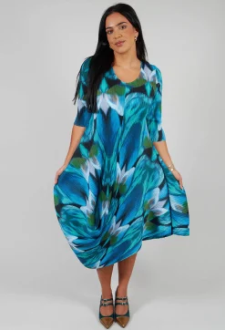 Alquema Dresses^Long Draper Dress in Aqua Bows