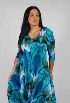 Alquema Dresses^Long Draper Dress in Aqua Bows