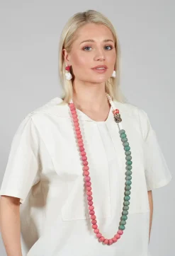 Alice Visin Necklaces^Long Length Necklace with Floral Beading in Red and Green