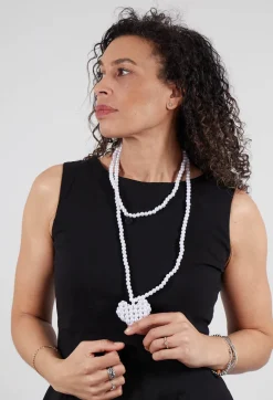 Pluslavie Necklaces^Long Necklace with Heart Pendant in Pearl White