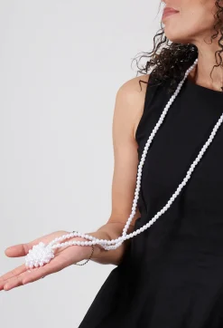Pluslavie Necklaces^Long Necklace with Heart Pendant in Pearl White