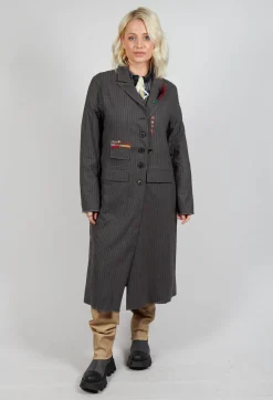 Umit Unal Coats^Long Pinstripe Coat in Slate