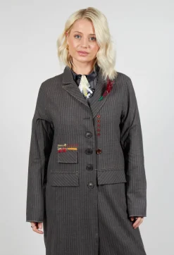 Umit Unal Coats^Long Pinstripe Coat in Slate