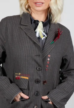Umit Unal Coats^Long Pinstripe Coat in Slate