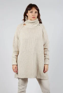 Rundholz Mainline Tops^Long Relaxed Roll Neck Jumper in Bone Mel