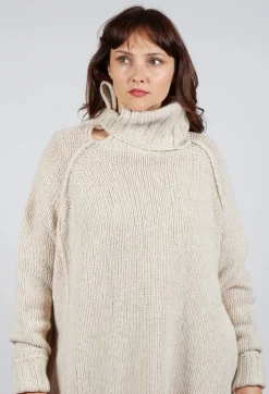 Rundholz Mainline Tops^Long Relaxed Roll Neck Jumper in Bone Mel