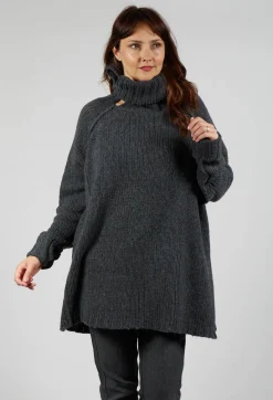 Rundholz Mainline Tops^Long Relaxed Roll Neck Jumper in Slate Mel